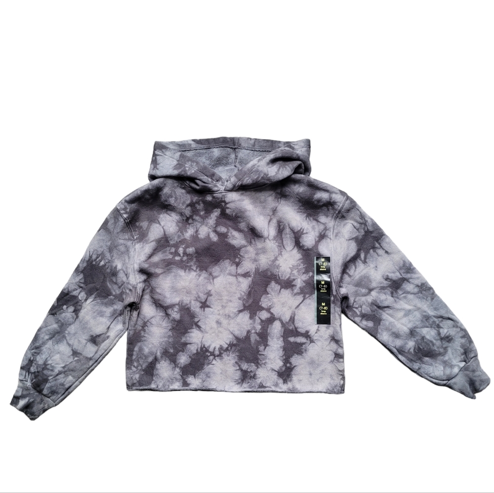 Girls Gray Tie Dye Cropped Hoodie Raw Edged Hem - art class M 7 / 8 Casual Fit